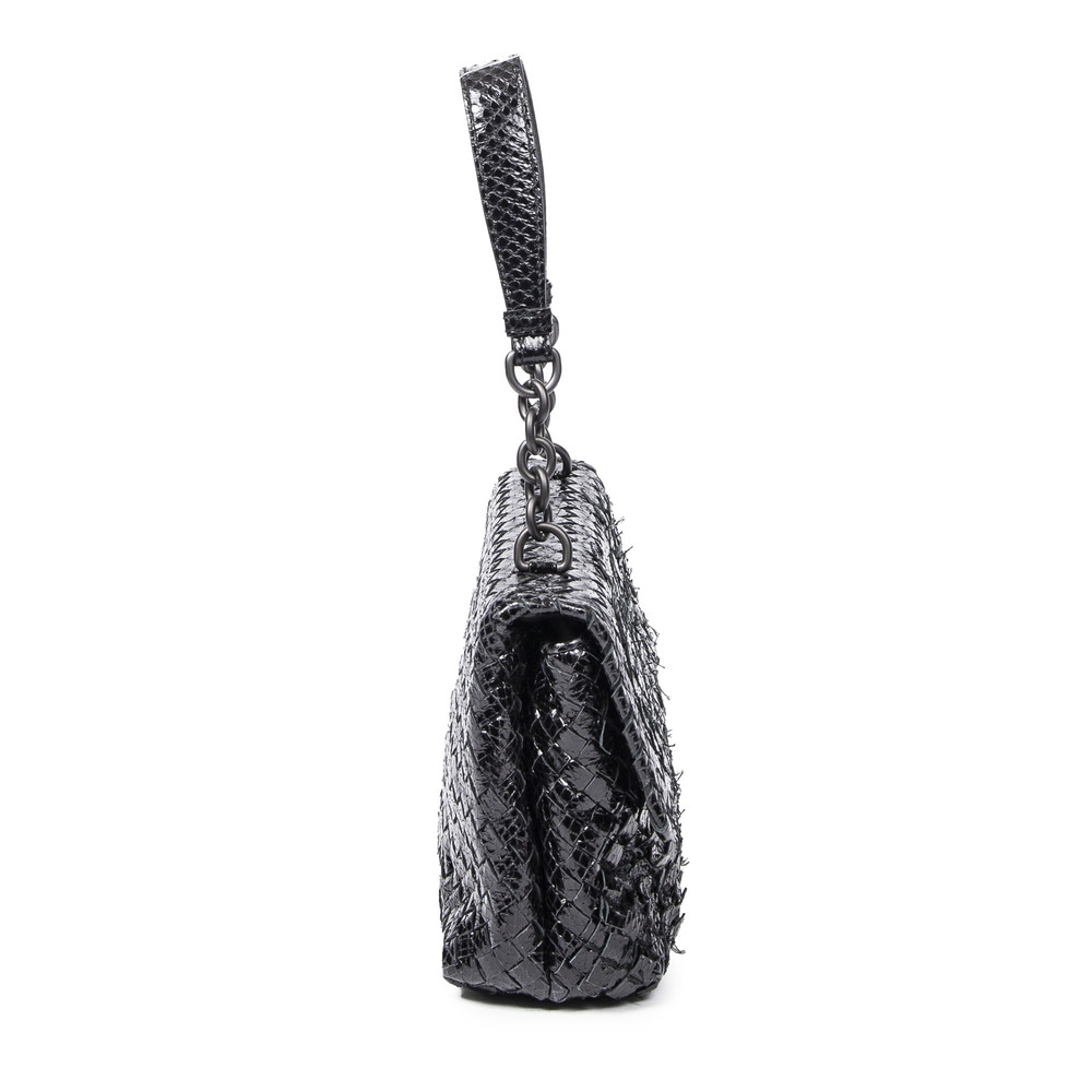 Bottega Veneta Top Handle Flap Bag   in Black Snakeskin Intrecciato Leather - Picture 4 of 7